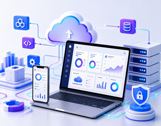 Cloud application development services dashboard with secure scalable cloud architecture