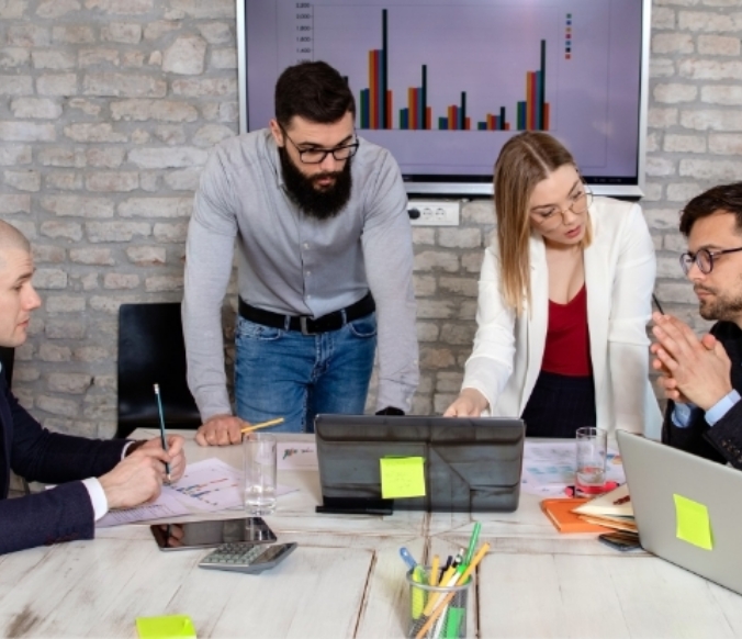 Startup product development team planning a market-ready product launch