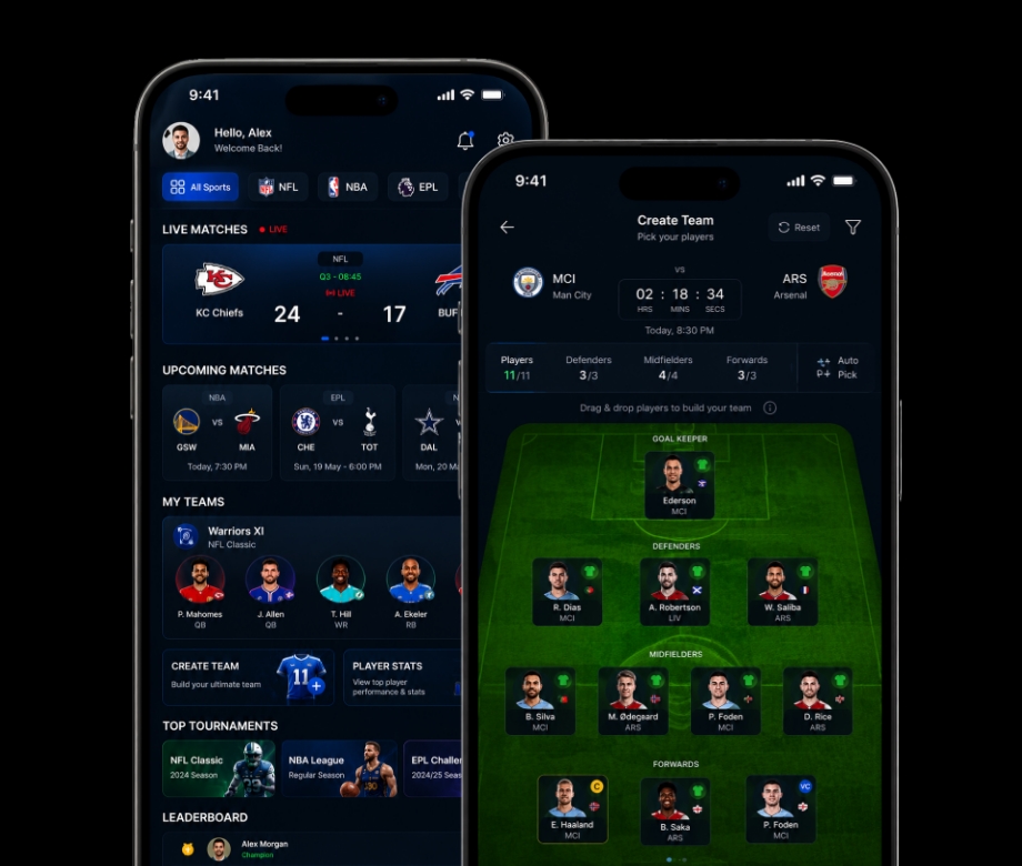 Fantasy sports user panel mobile app screen
