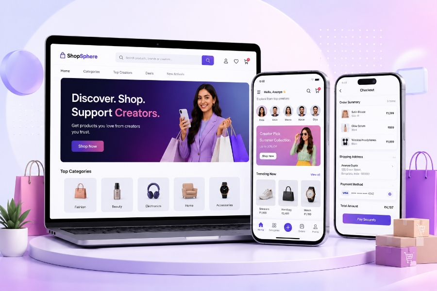 Social commerce mobile app development and website development architecture